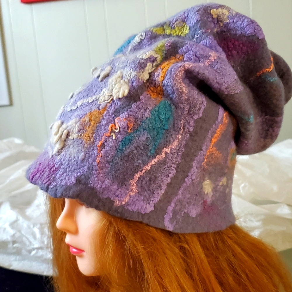 Unique beanie hat handmade 100% marino wool With 100% Silk